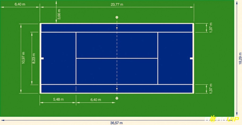 Tổng diện tích kích thước sân tennis chuẩn là 668,9 m2