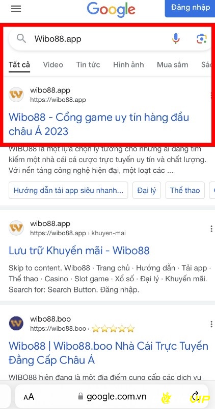 Chọn tải app Wibo88 từ link truy cập chính thống của web cược